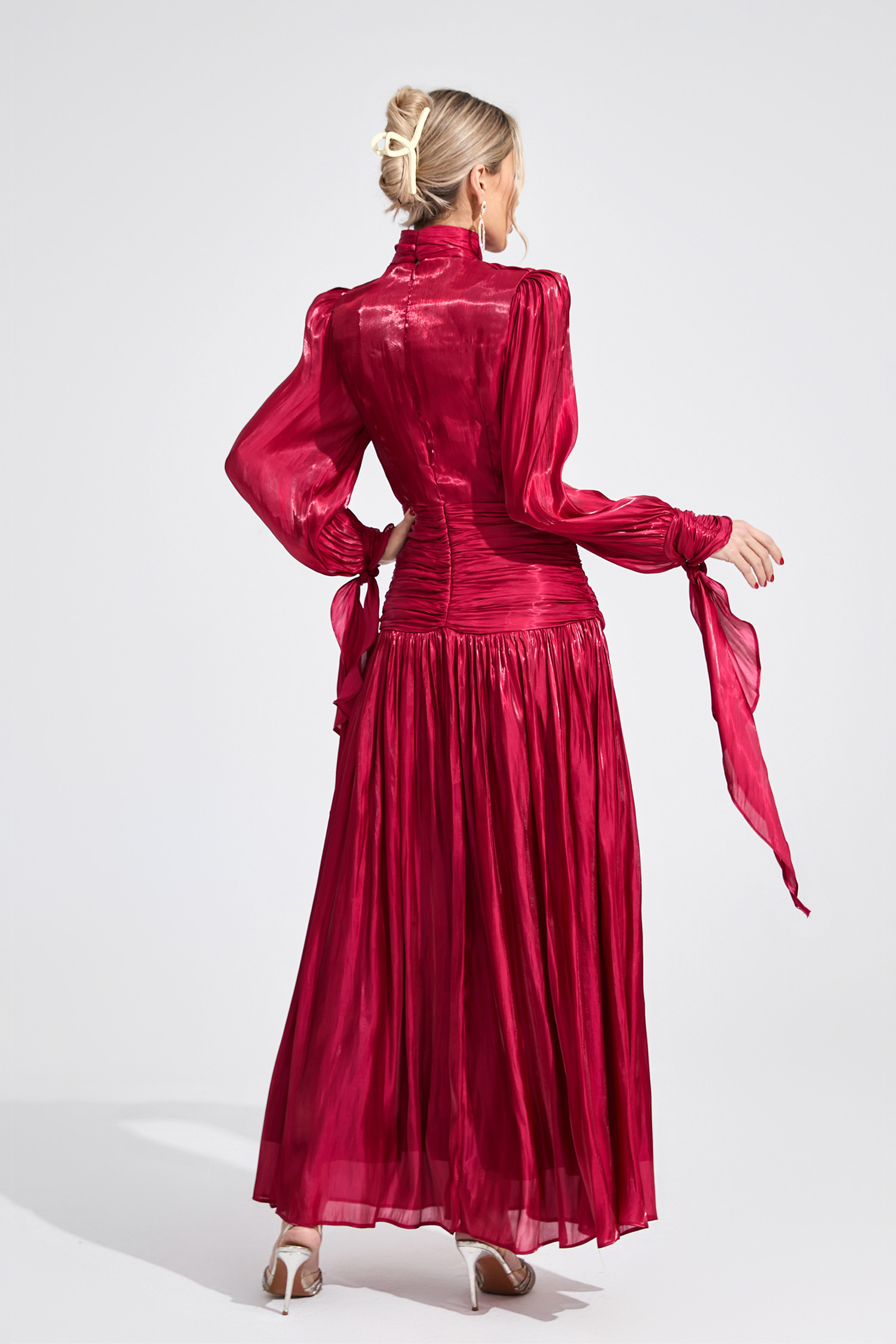 Shadow Wine Red Pleated Maxi Dress