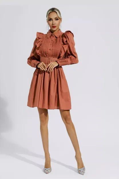 Gunther Brown Ruched Mini Dress