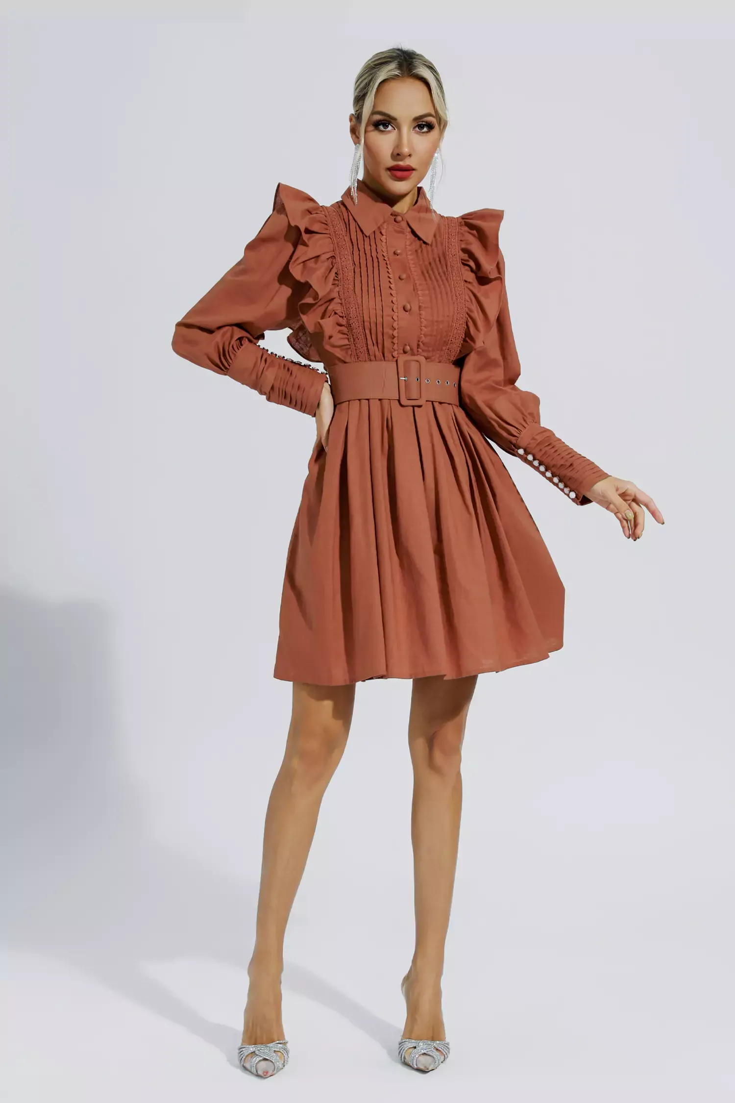 Gunther Brown Ruched Mini Dress