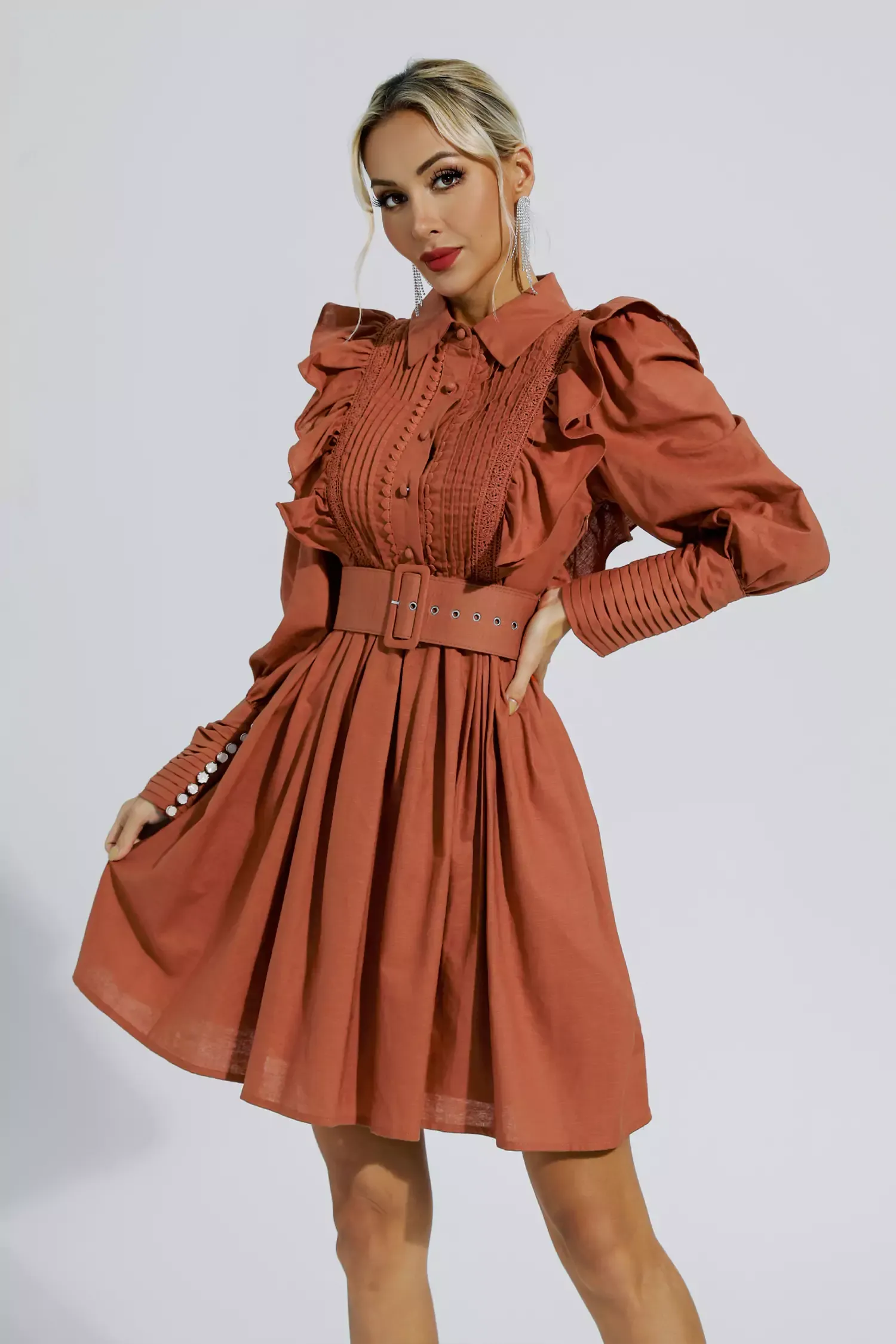 Gunther Brown Ruched Mini Dress