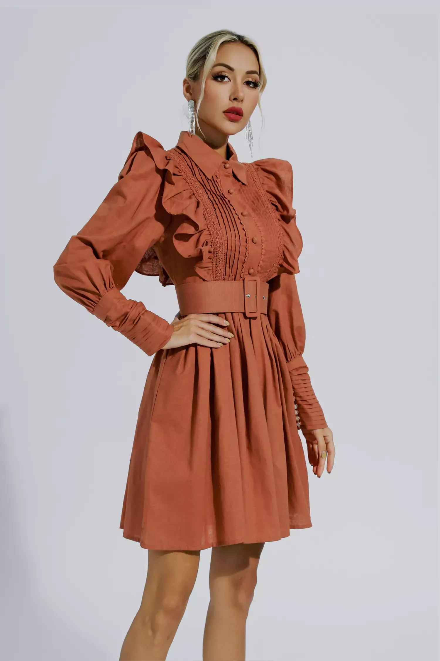 Gunther Brown Ruched Mini Dress