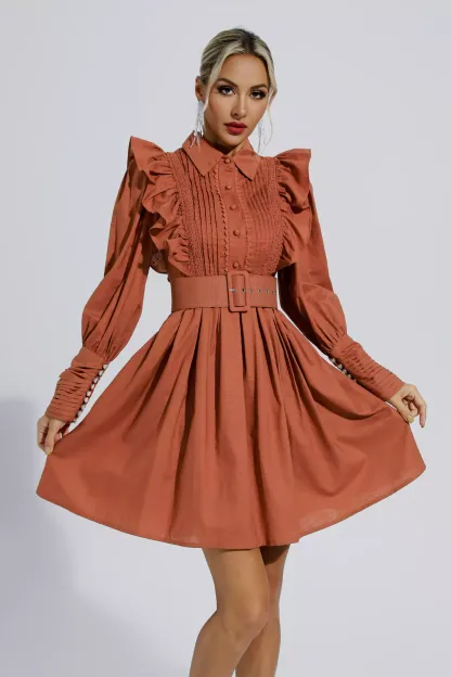 Gunther Brown Ruched Mini Dress