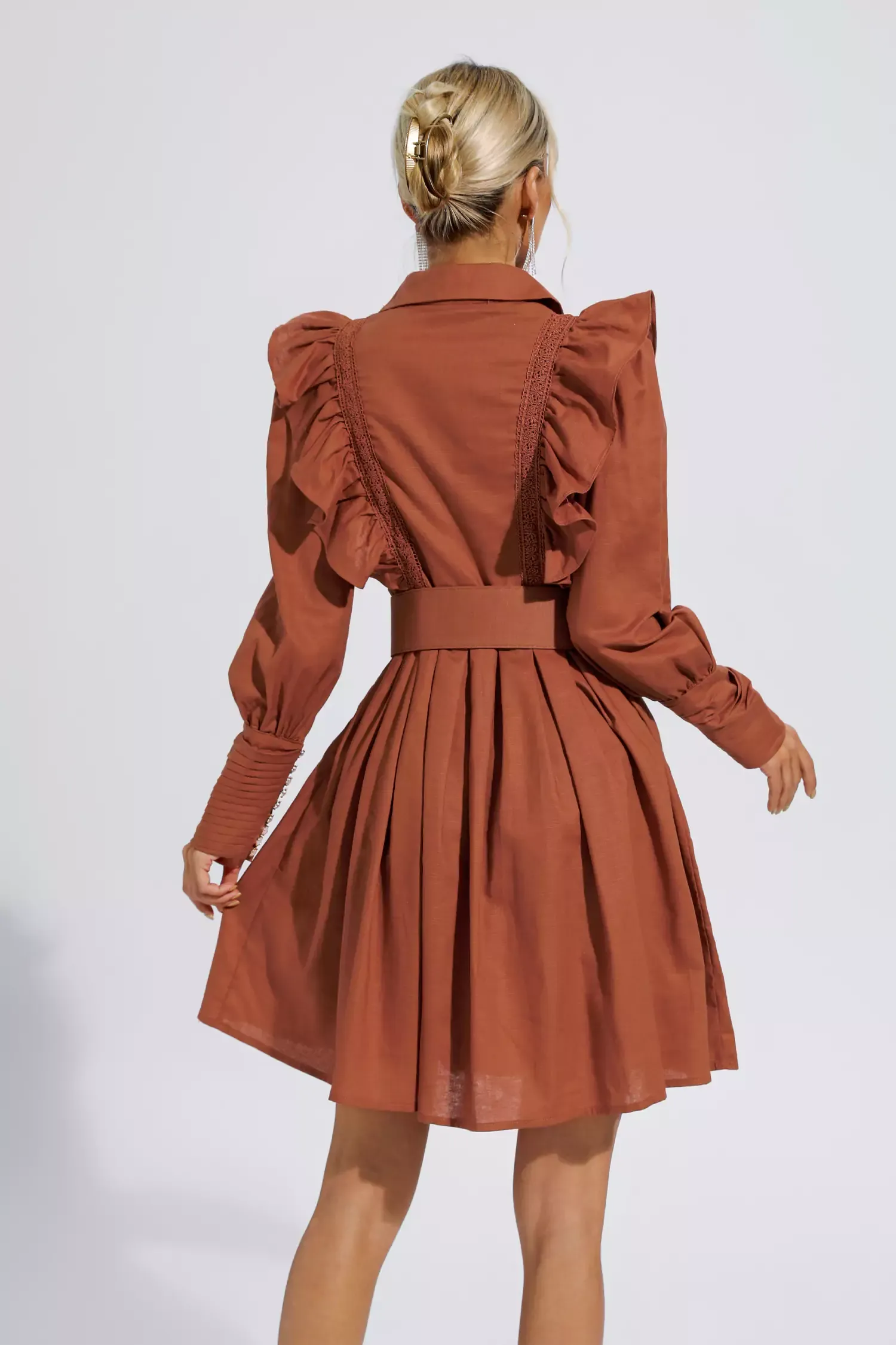 Gunther Brown Ruched Mini Dress