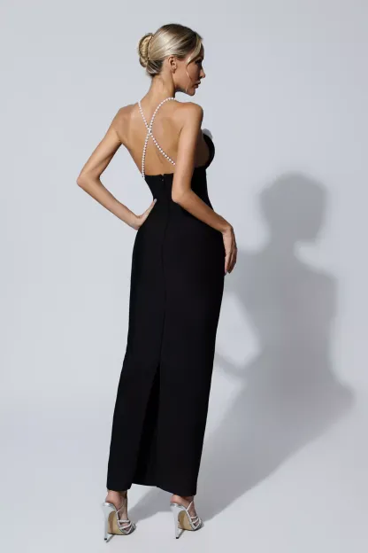 Vincent Black Pearl Slip Floral Bandage Dress