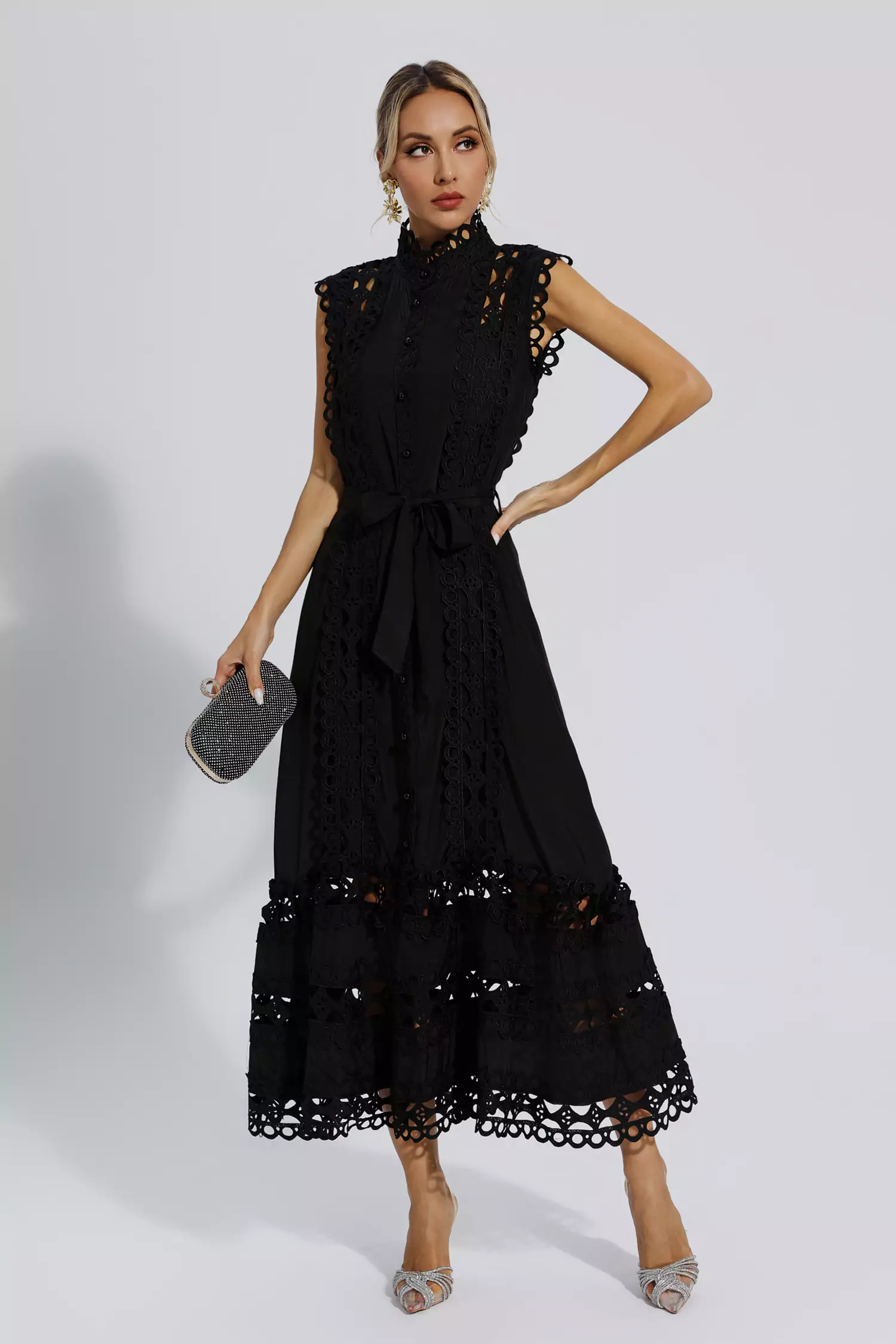 Sebastiane Black Sleeveless Hollow Maxi Dress