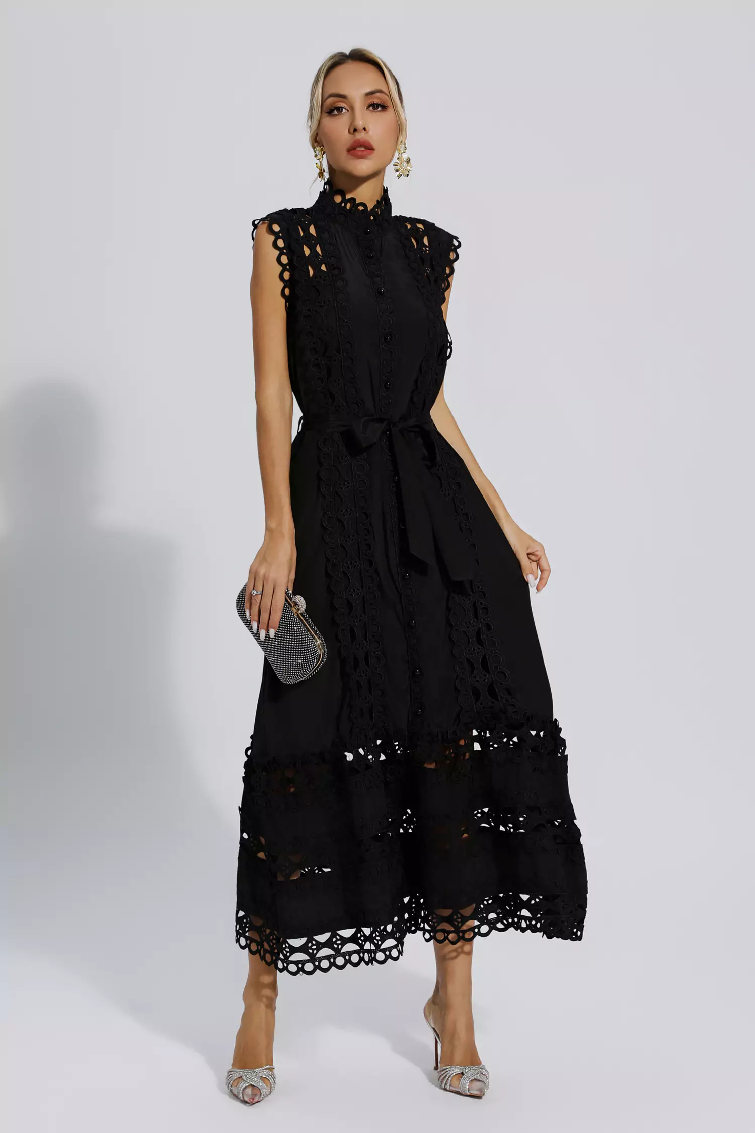Sebastiane Black Sleeveless Hollow Maxi Dress