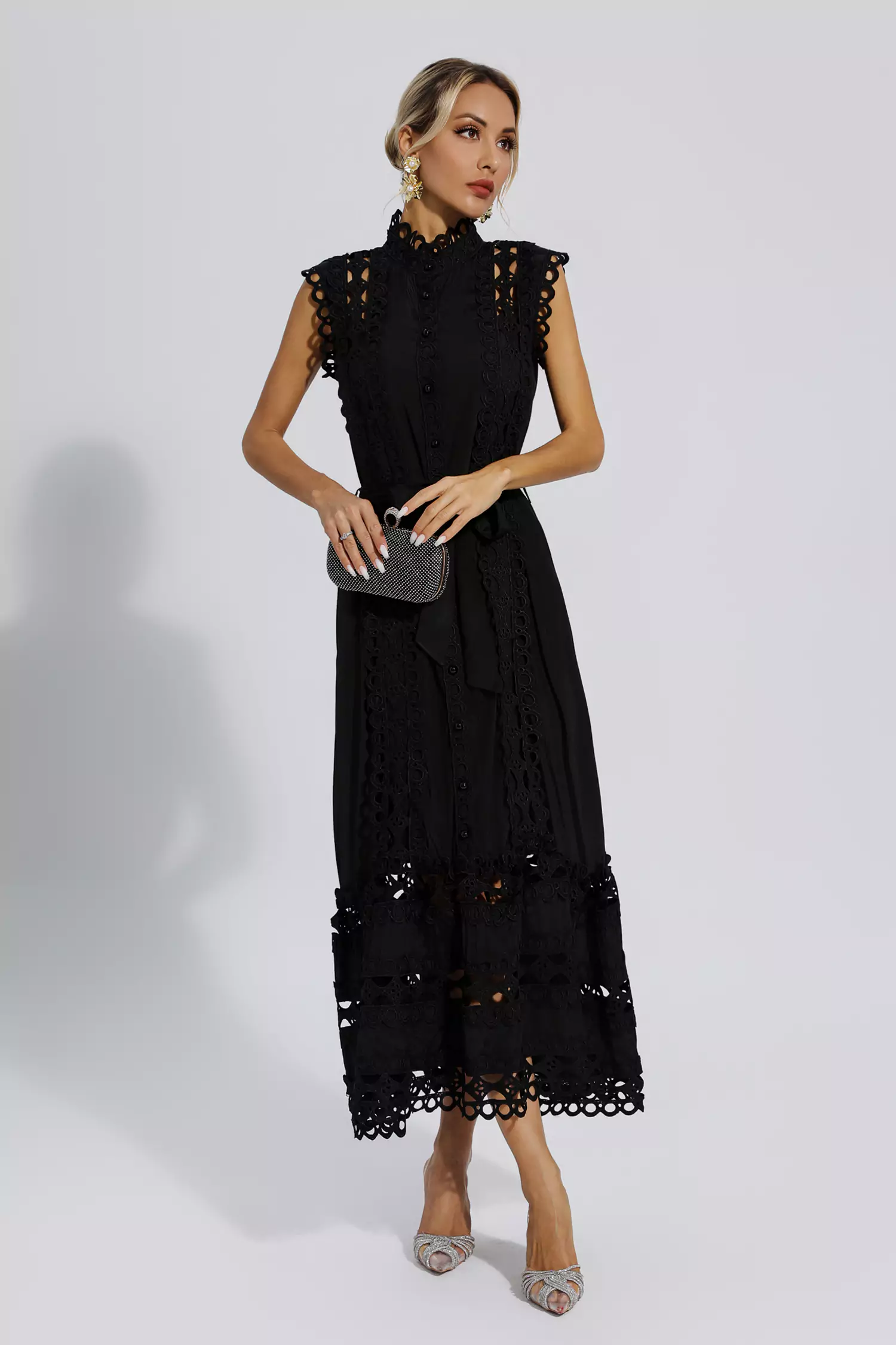 Sebastiane Black Sleeveless Hollow Maxi Dress