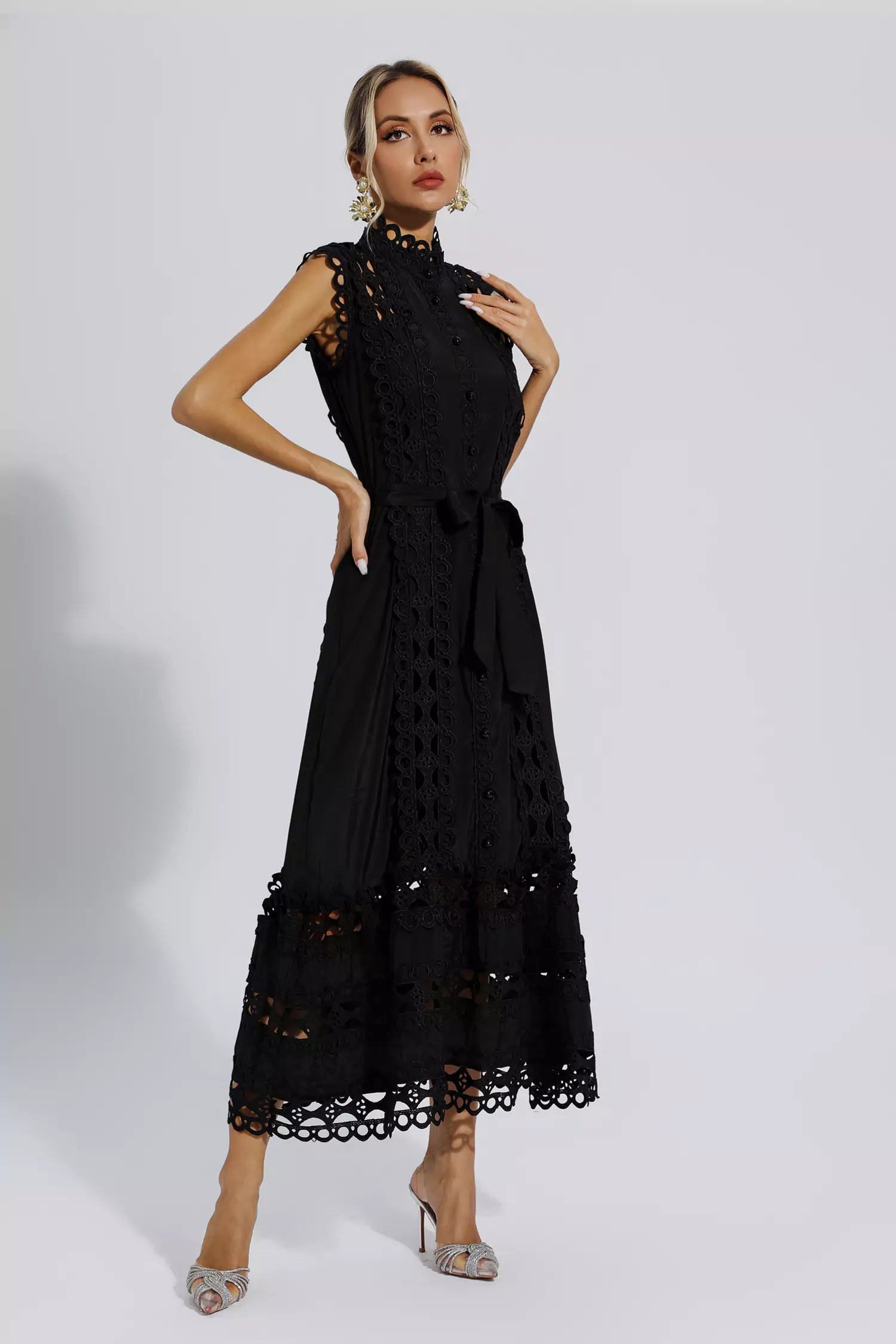 Sebastiane Black Sleeveless Hollow Maxi Dress