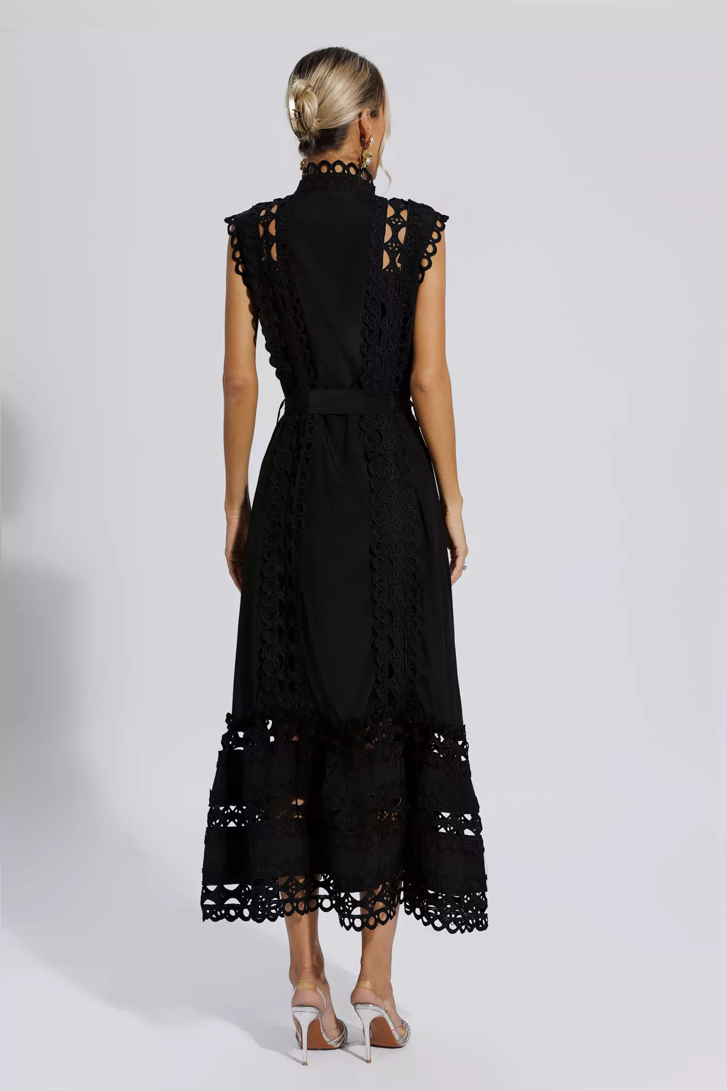 Sebastiane Black Sleeveless Hollow Maxi Dress