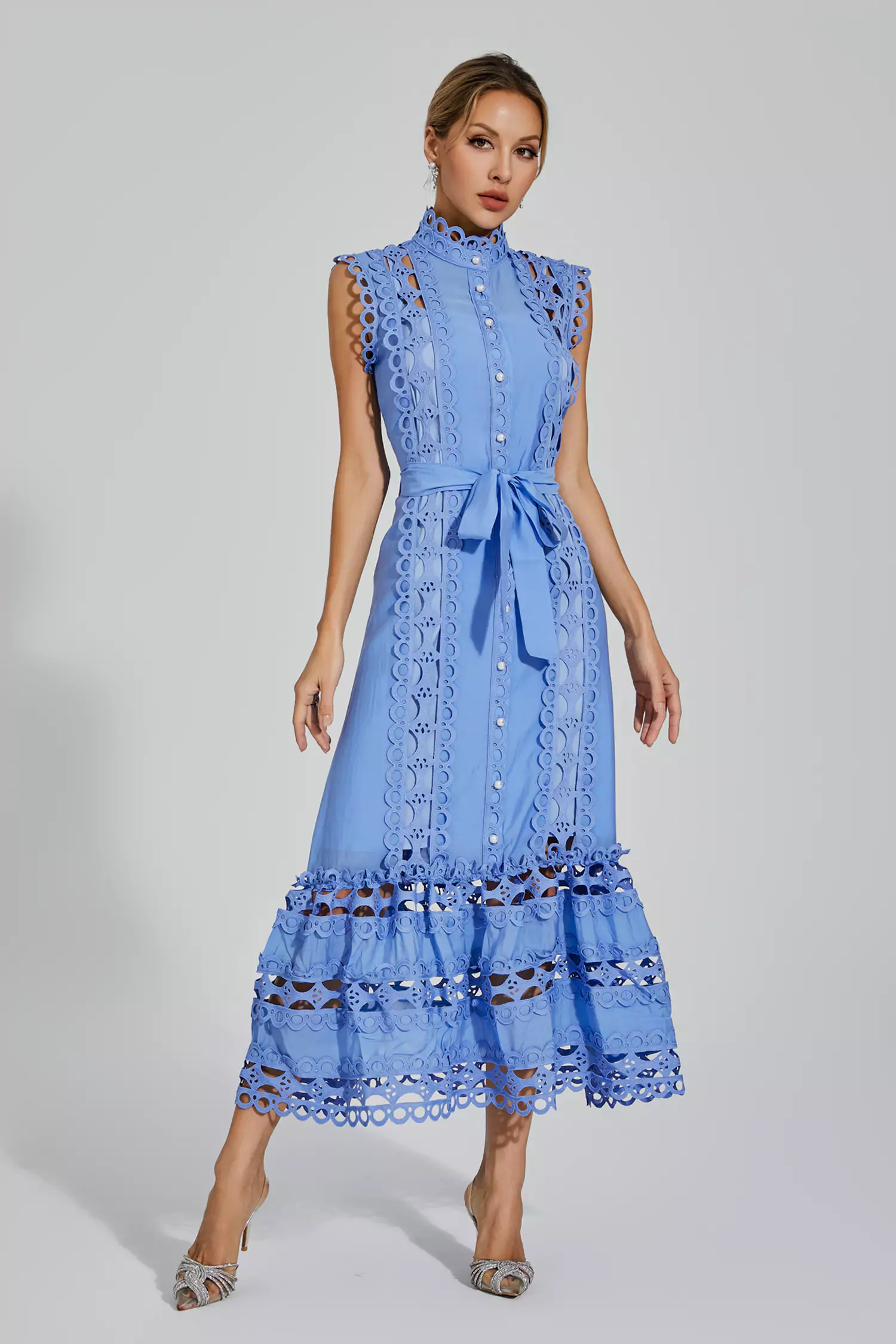 Sebastiane Blue Sleeveless Hollow Maxi Dress