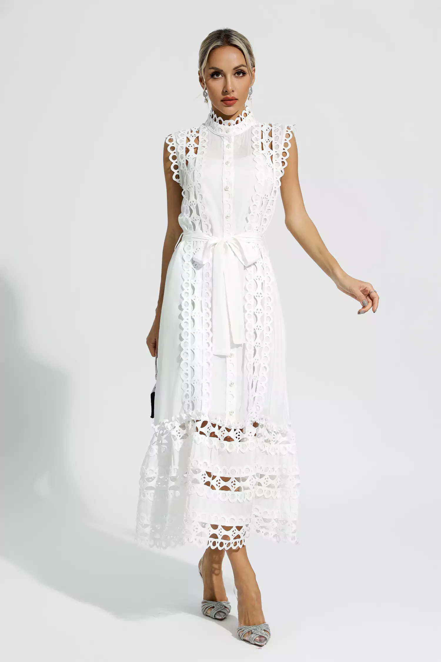 Sebastiane White Sleeveless Hollow Maxi Dress