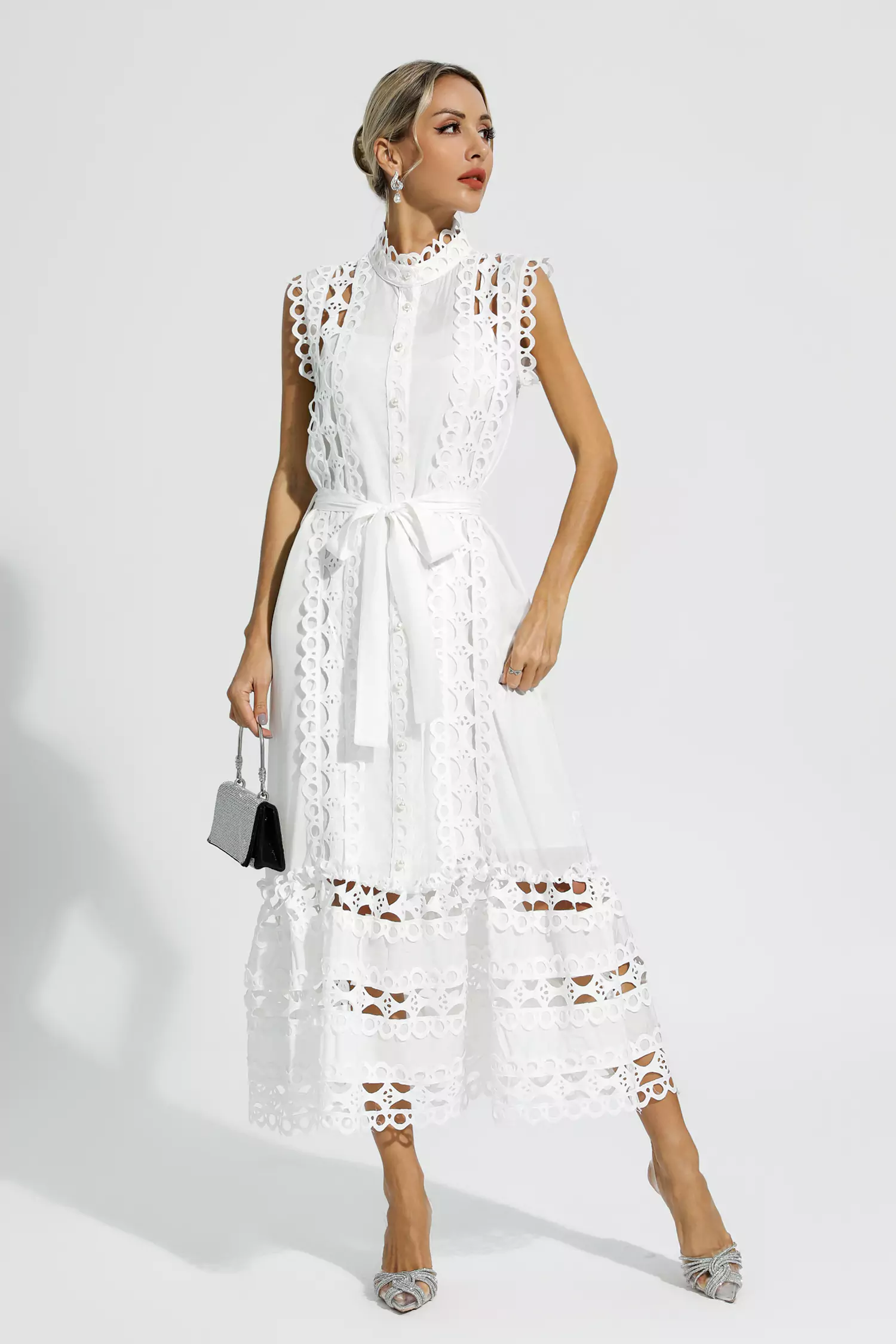 Sebastiane White Sleeveless Hollow Maxi Dress