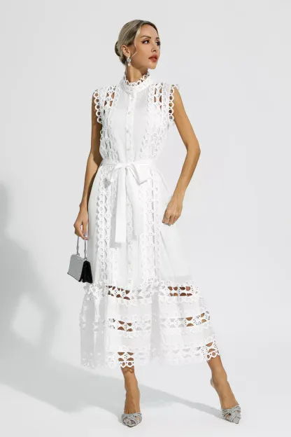 Sebastiane White Sleeveless Hollow Maxi Dress
