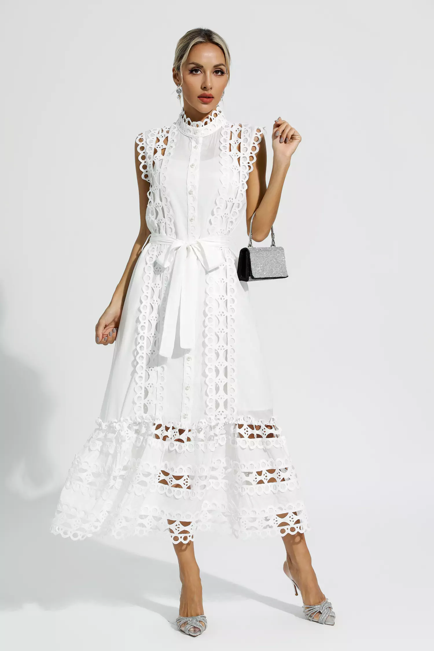 Sebastiane White Sleeveless Hollow Maxi Dress