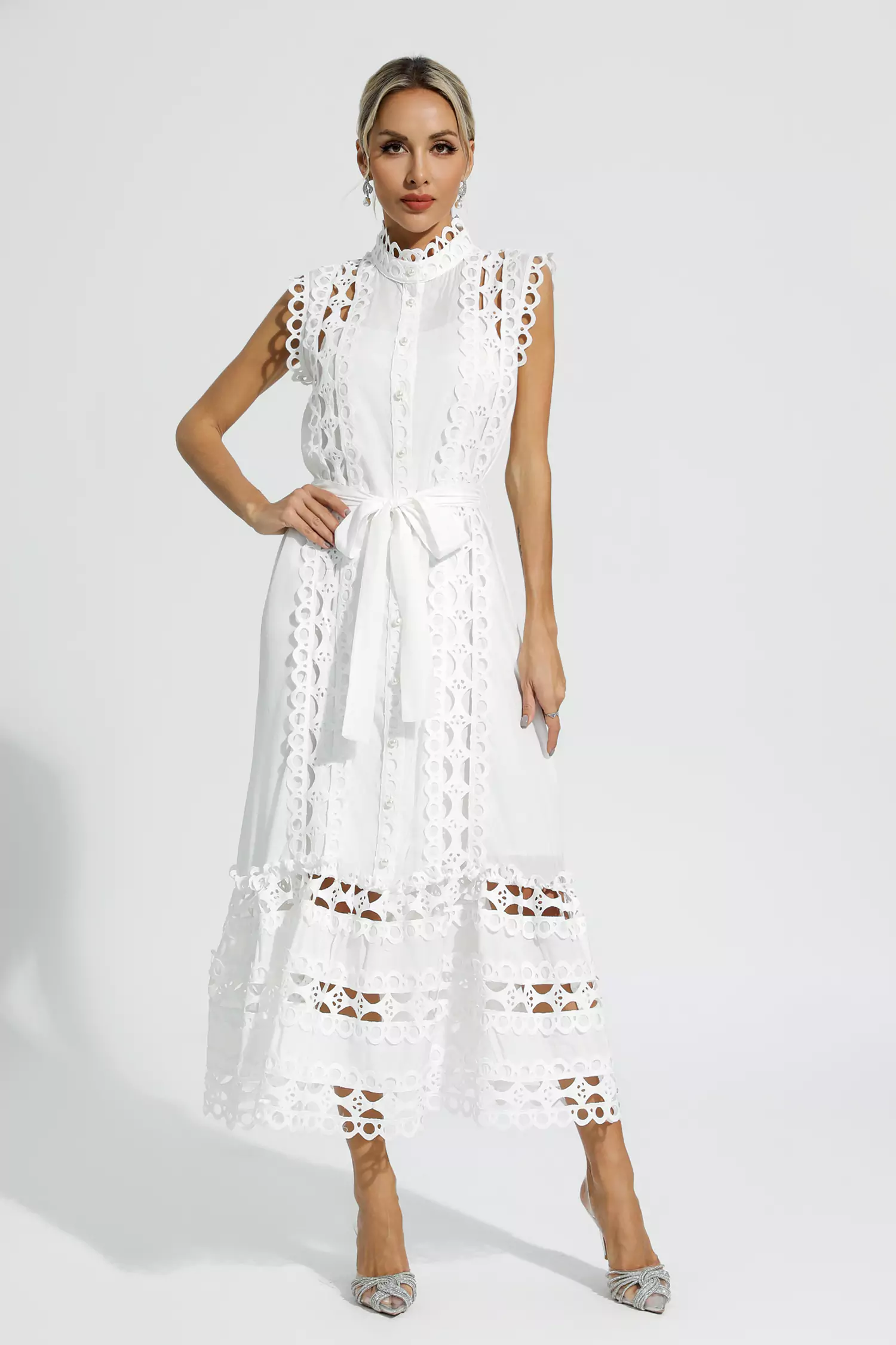 Sebastiane White Sleeveless Hollow Maxi Dress