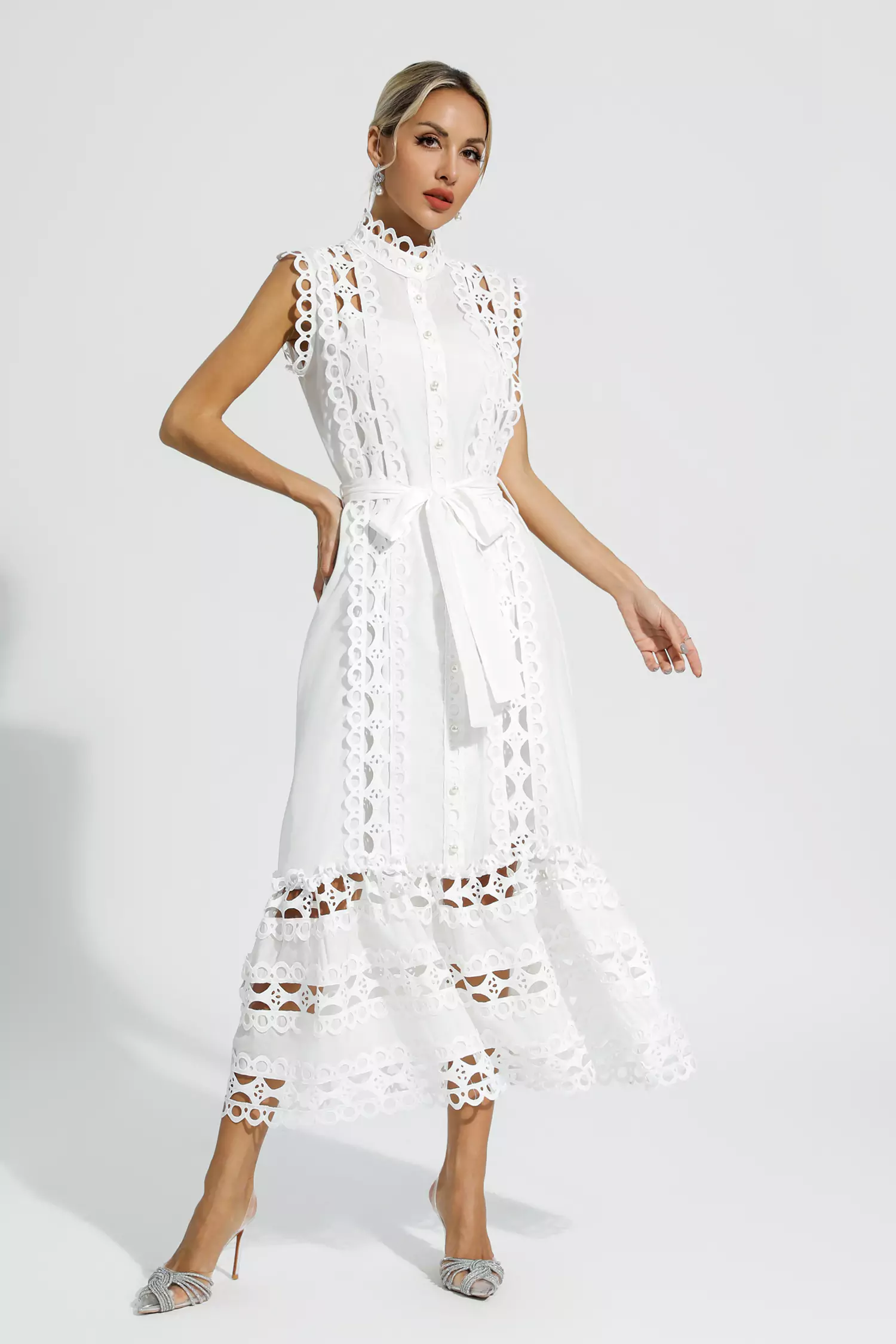 Sebastiane White Sleeveless Hollow Maxi Dress
