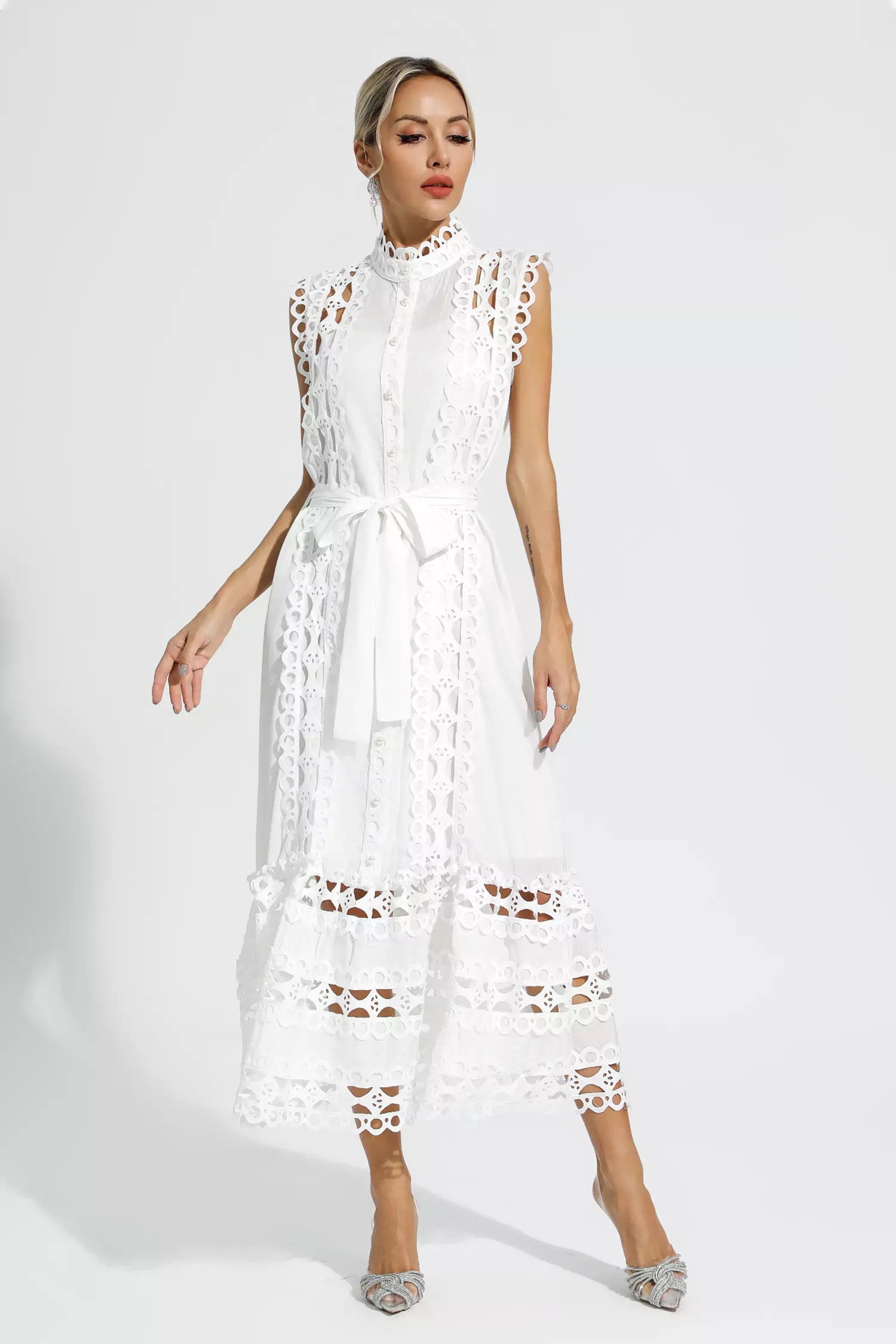 Sebastiane White Sleeveless Hollow Maxi Dress