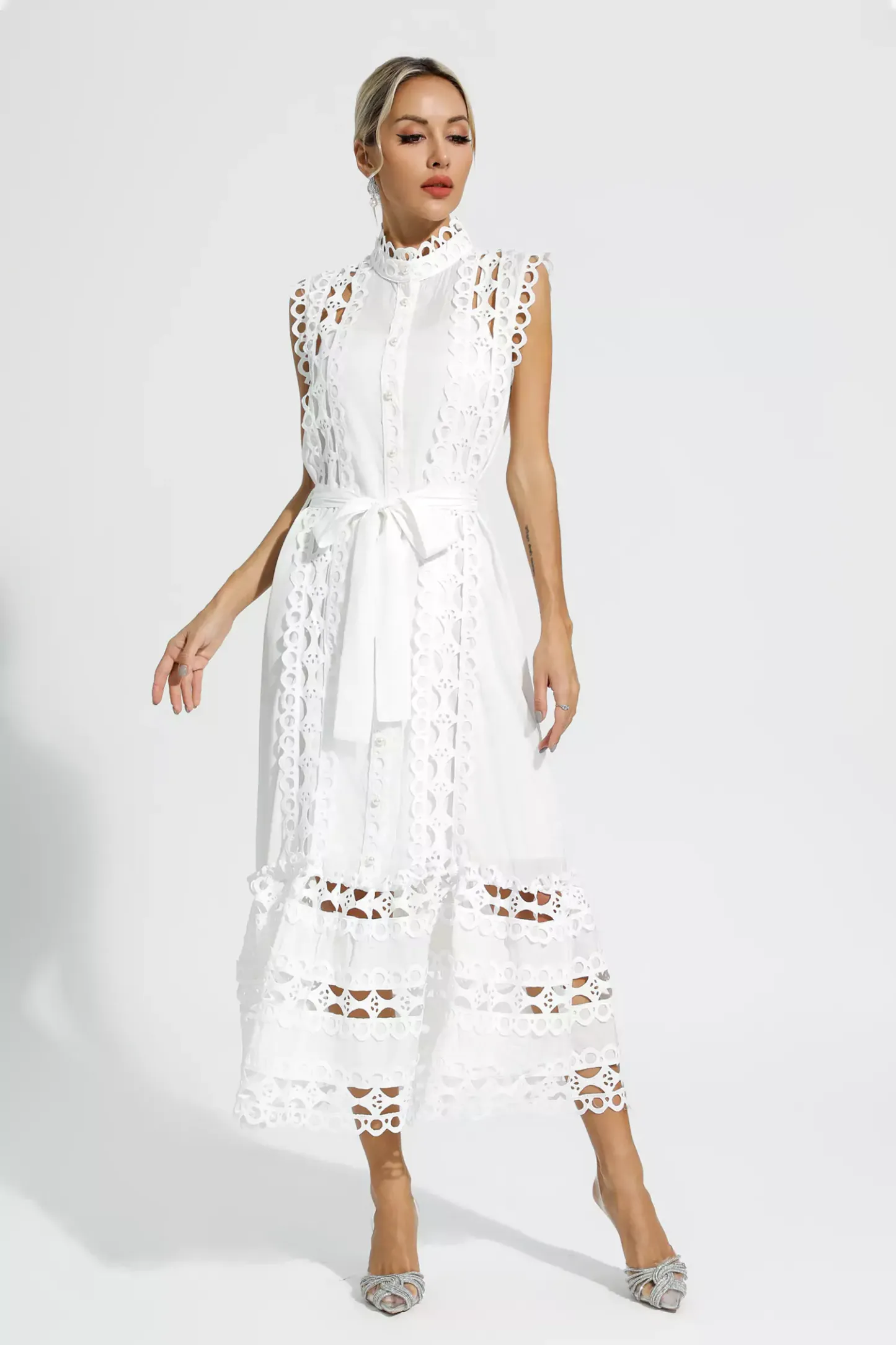 Sebastiane White Sleeveless Hollow Maxi Dress