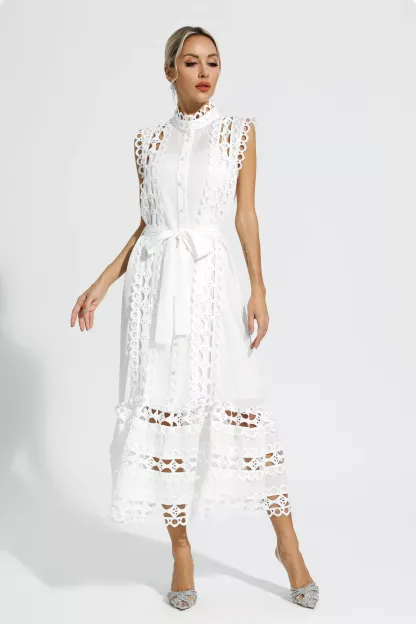 Sebastiane White Sleeveless Hollow Maxi Dress