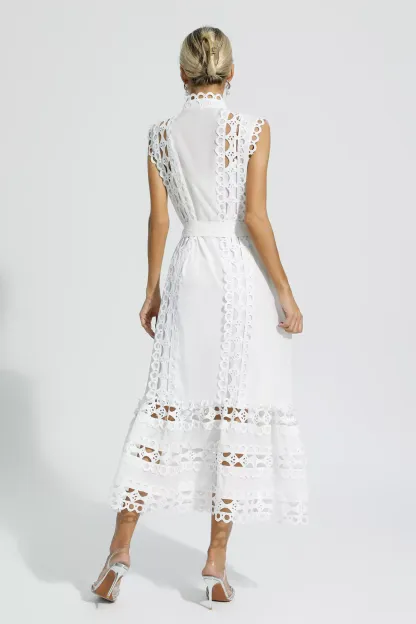 Sebastiane White Sleeveless Hollow Maxi Dress