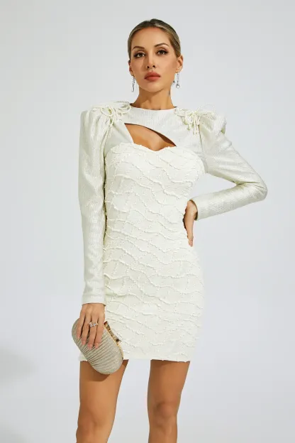 Gilbert White Lattice Patterned Mini Dress