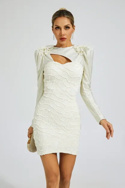 Gilbert White Lattice Patterned Mini Dress