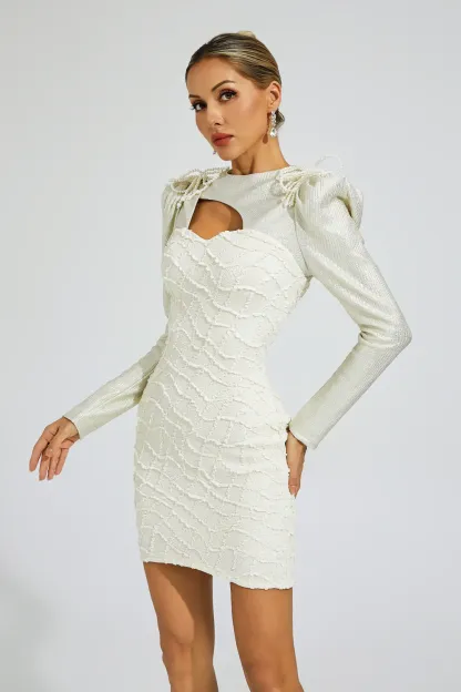 Gilbert White Lattice Patterned Mini Dress