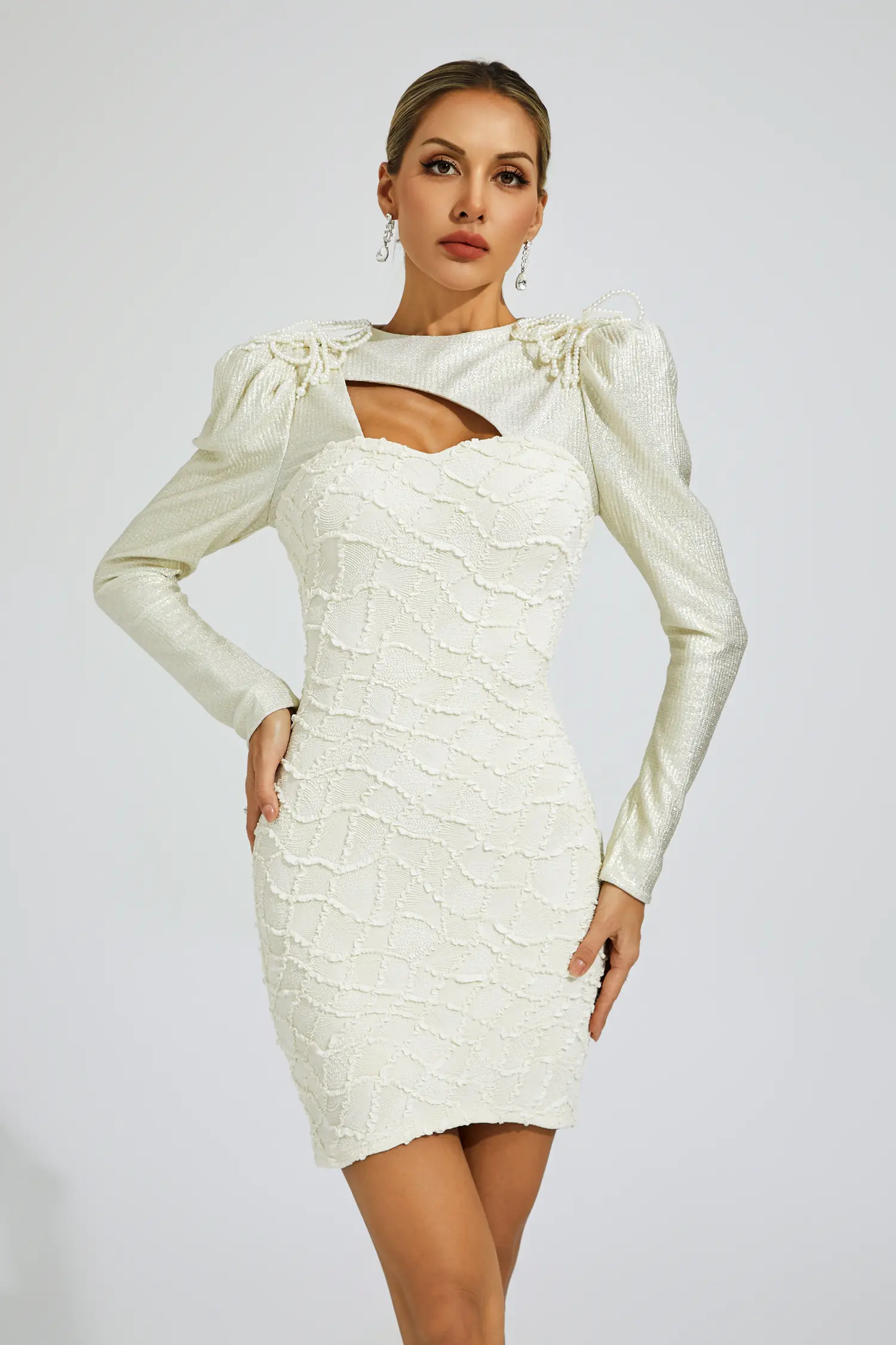 Gilbert White Lattice Patterned Mini Dress