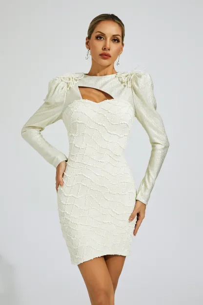 Gilbert White Lattice Patterned Mini Dress