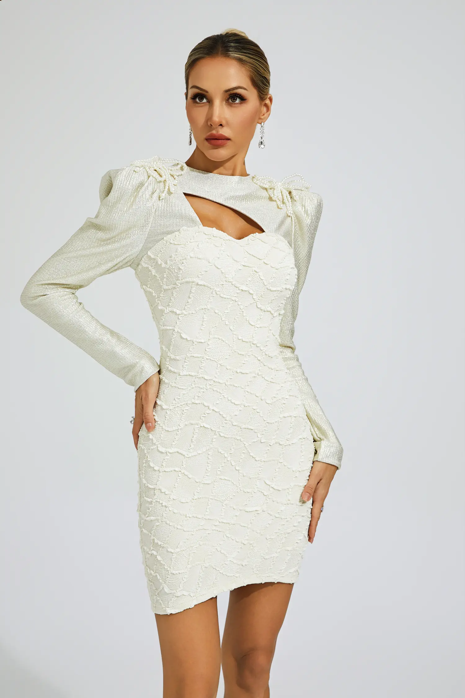 Gilbert White Lattice Patterned Mini Dress