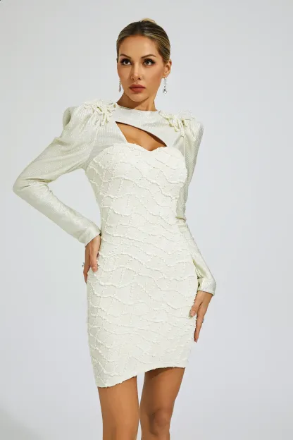 Gilbert White Lattice Patterned Mini Dress