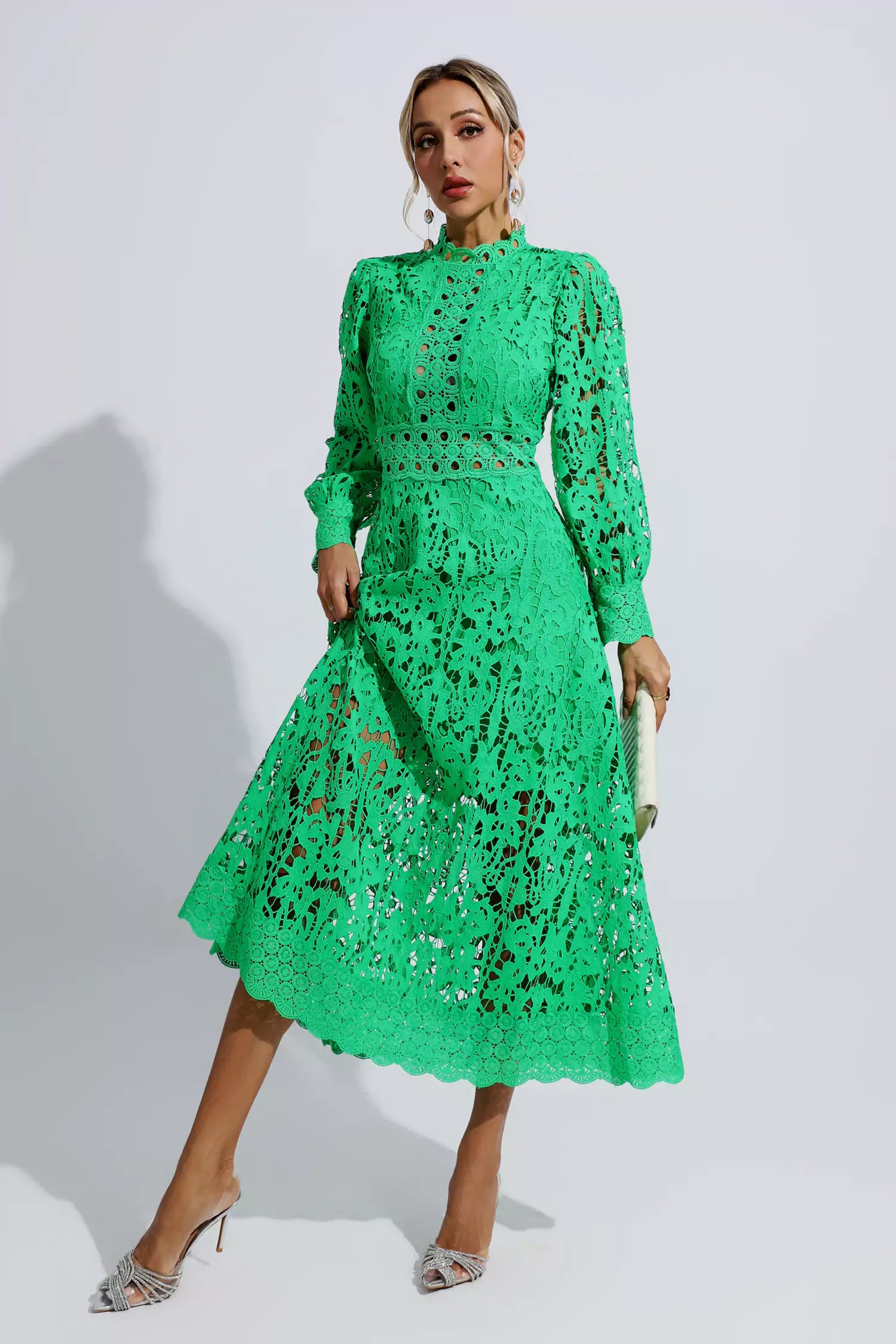 Murray Green Lace Cutout Maxi Dress