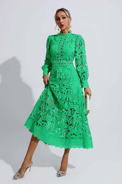 Murray Green Lace Cutout Maxi Dress