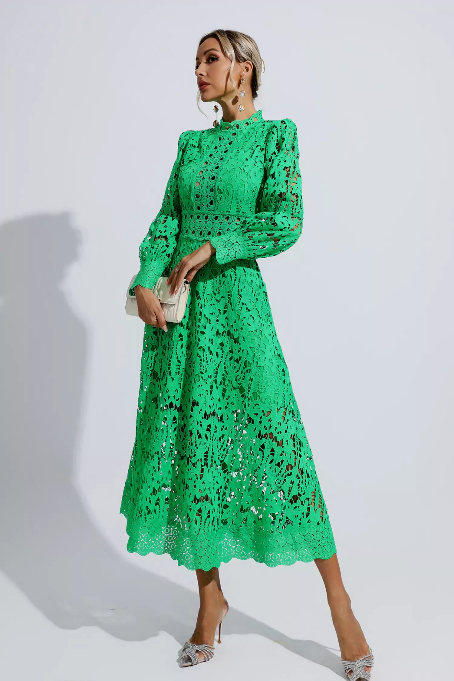 Murray Green Lace Cutout Maxi Dress