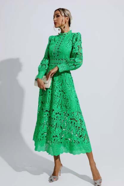 Murray Green Lace Cutout Maxi Dress