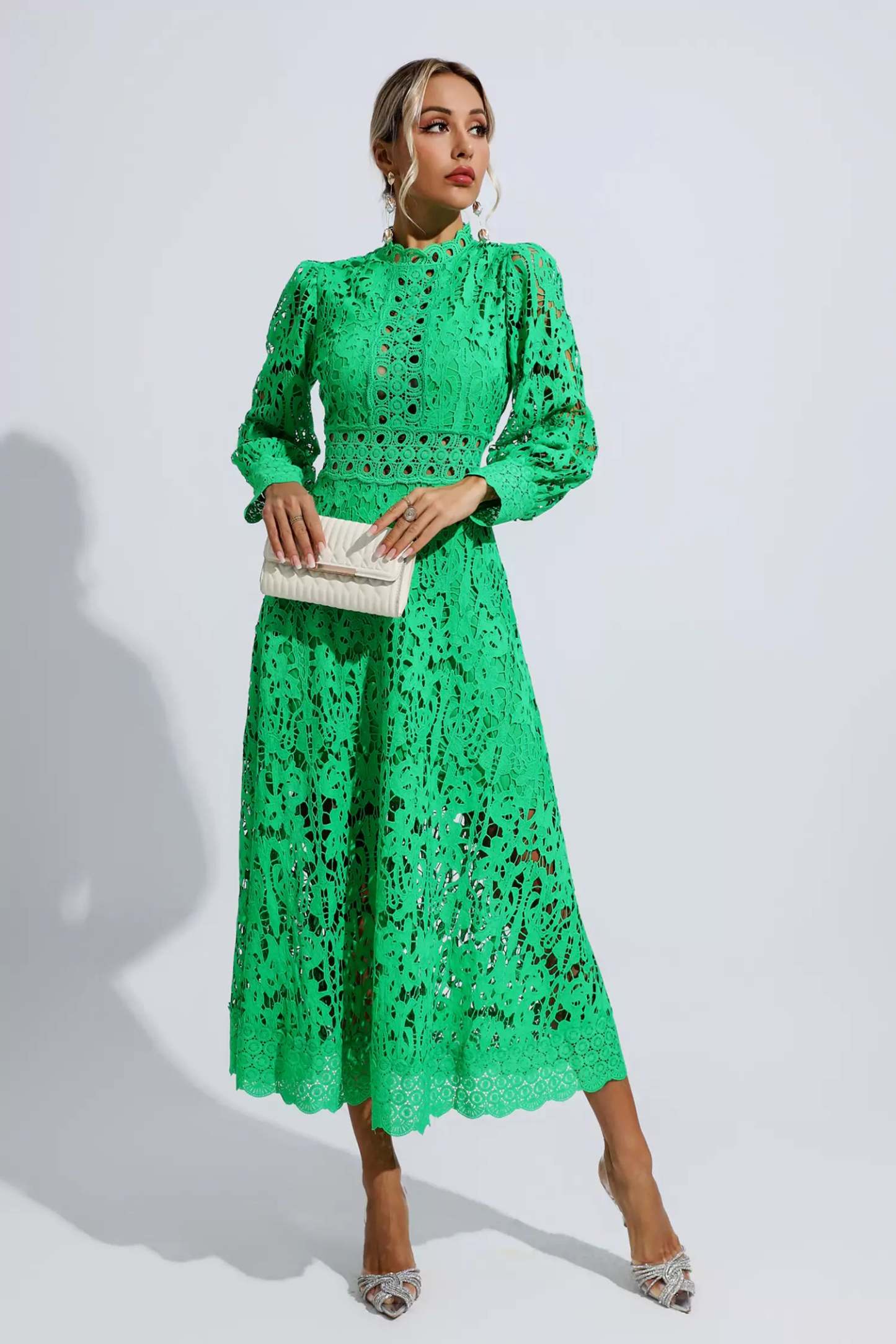 Murray Green Lace Cutout Maxi Dress