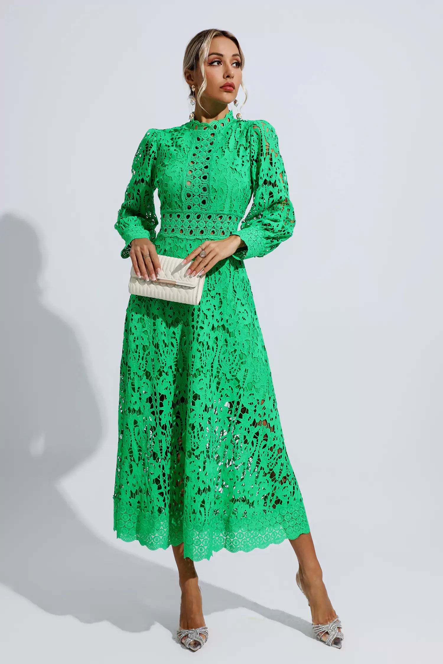 Murray Green Lace Cutout Maxi Dress