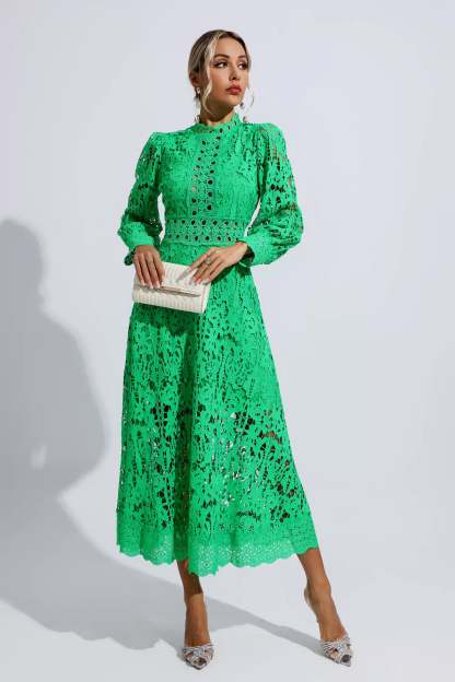 Murray Green Lace Cutout Maxi Dress