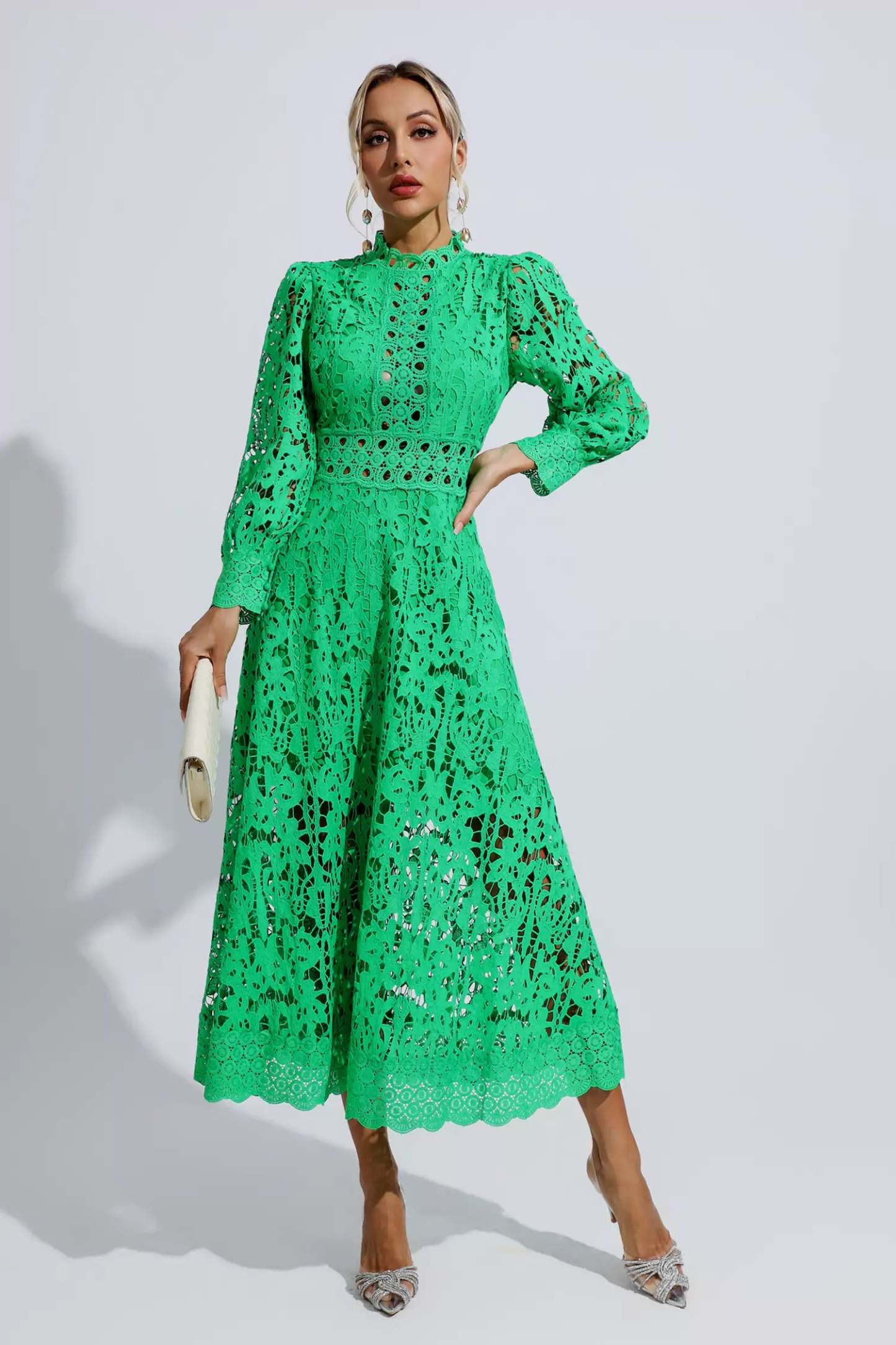 Murray Green Lace Cutout Maxi Dress
