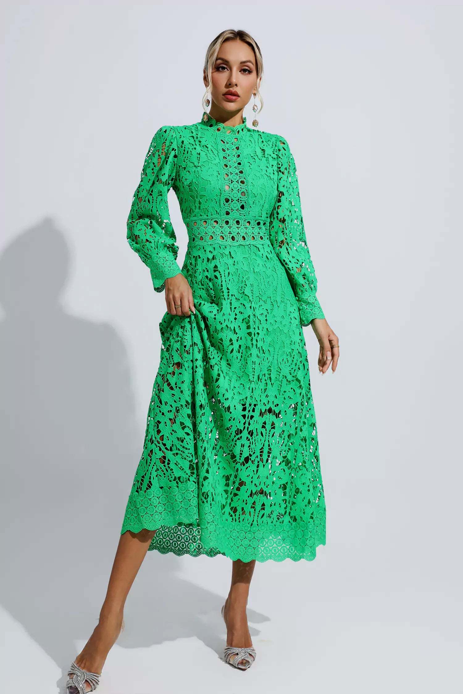 Murray Green Lace Cutout Maxi Dress