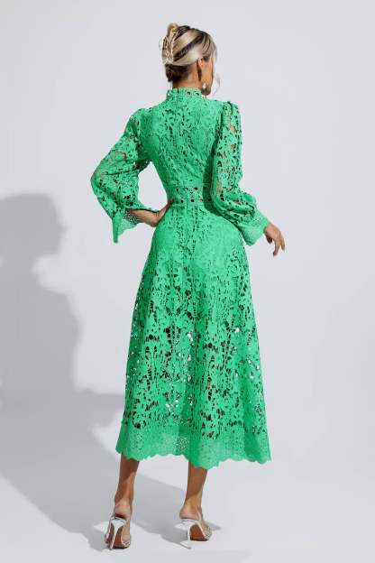 Murray Green Lace Cutout Maxi Dress