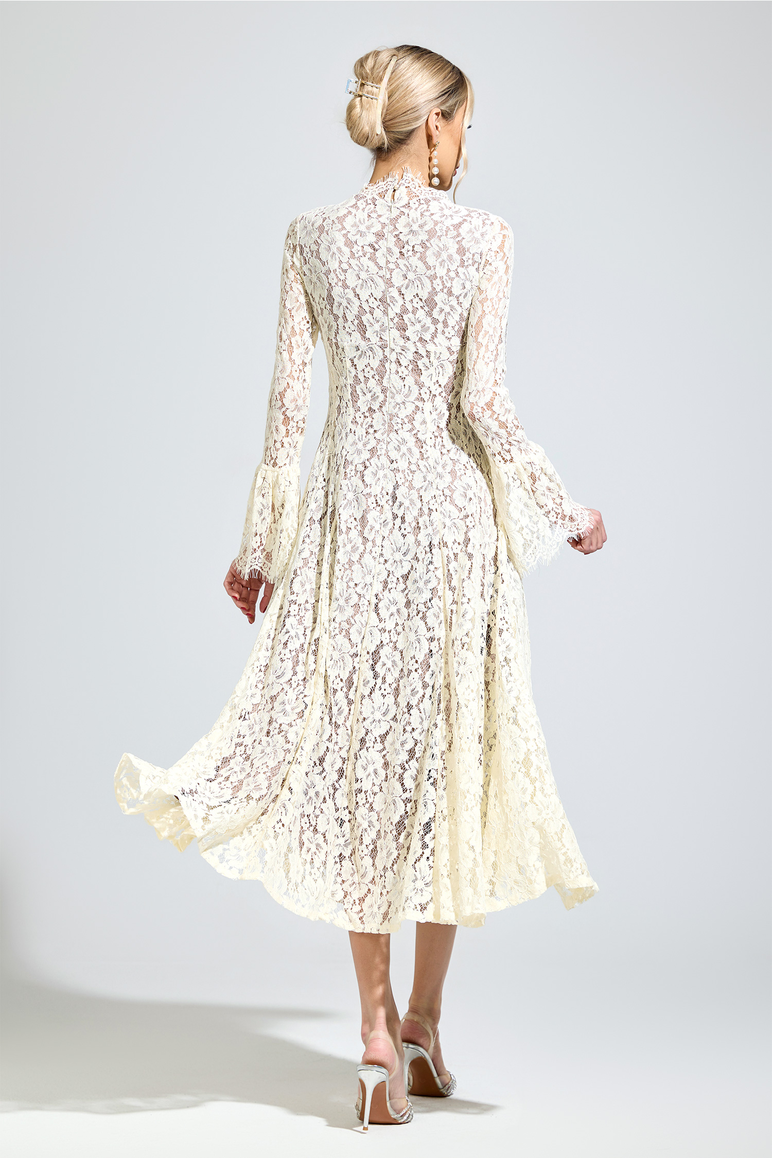 Newton White Bell Sleeve Formal Dress