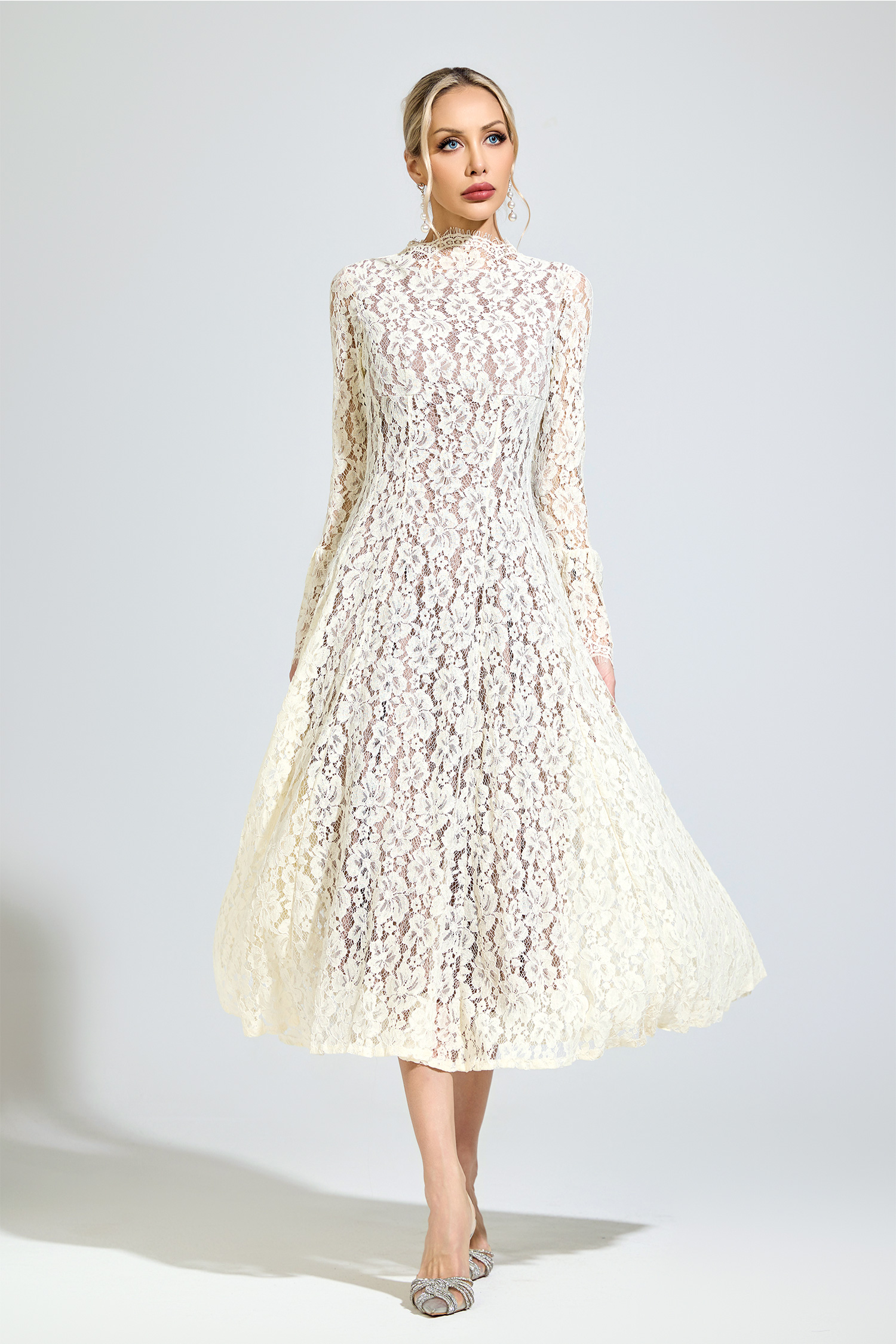 Newton White Bell Sleeve Formal Dress