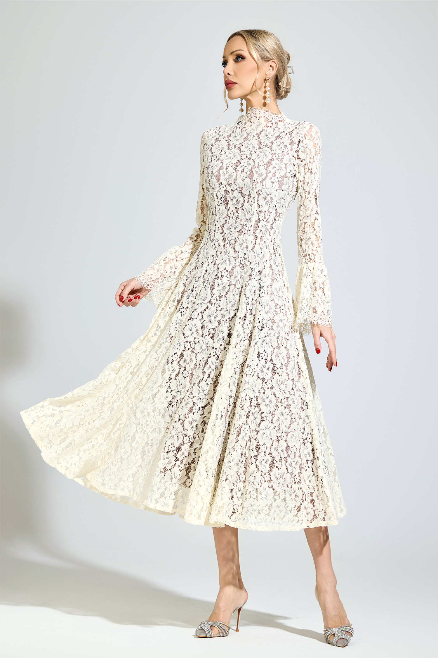 Newton White Bell Sleeve Formal Dress