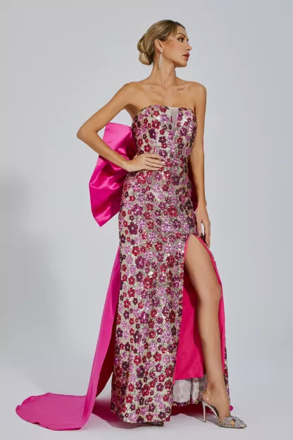 Dolores Red Flower Sequin Dress