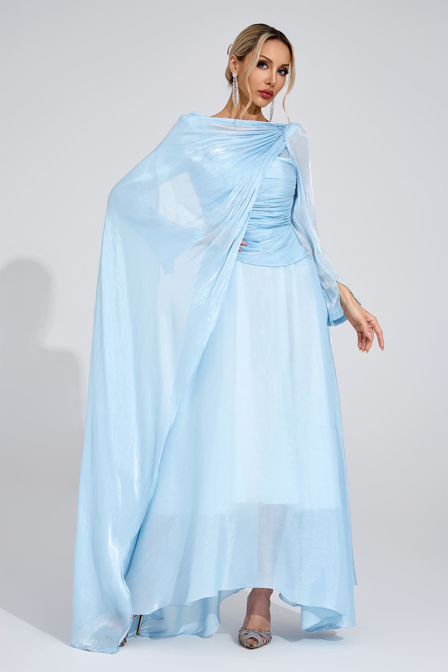 Jorunn Cambridge Blue Cape Maxi Dress