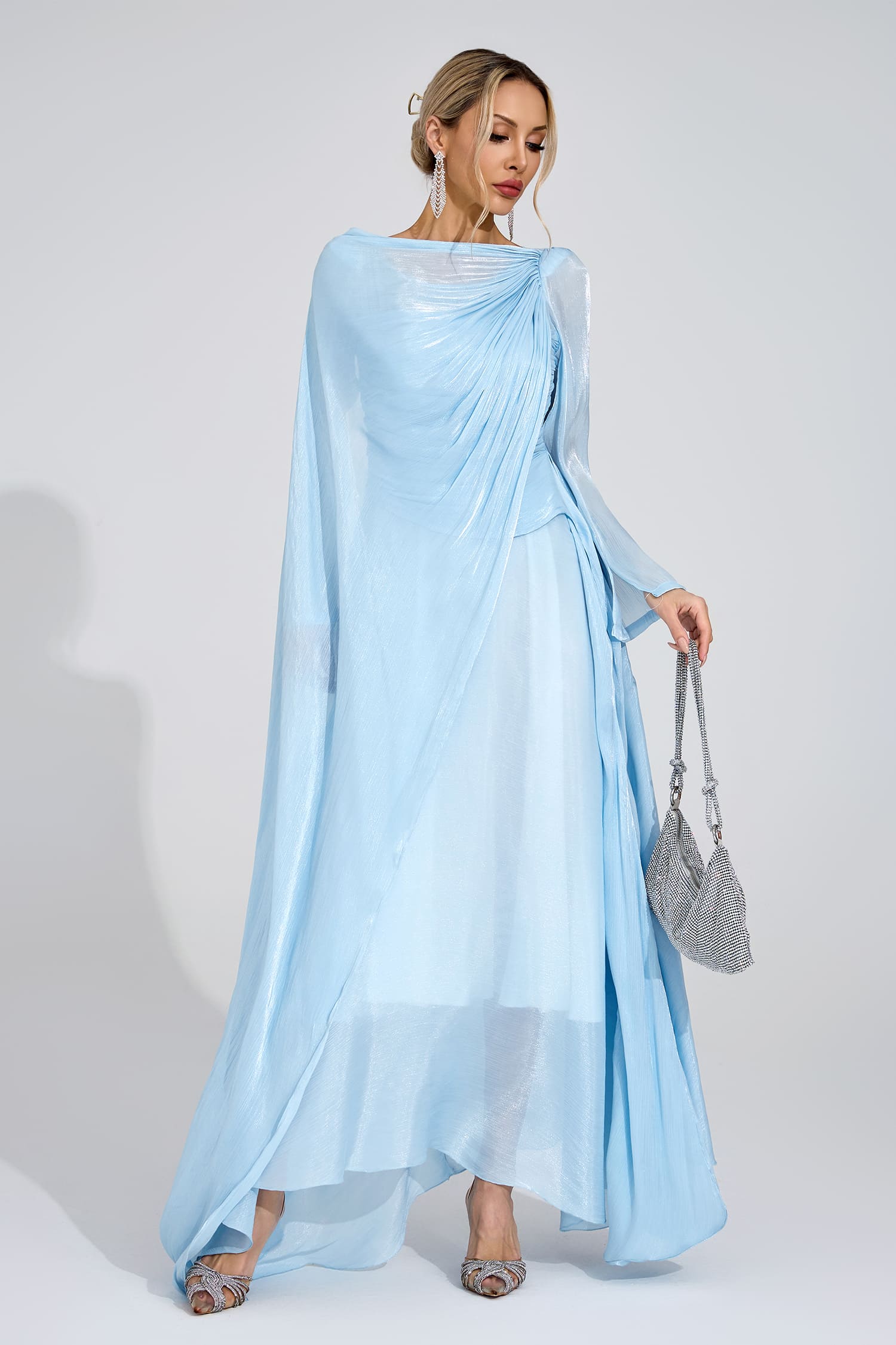 Jorunn Cambridge Blue Cape Maxi Dress