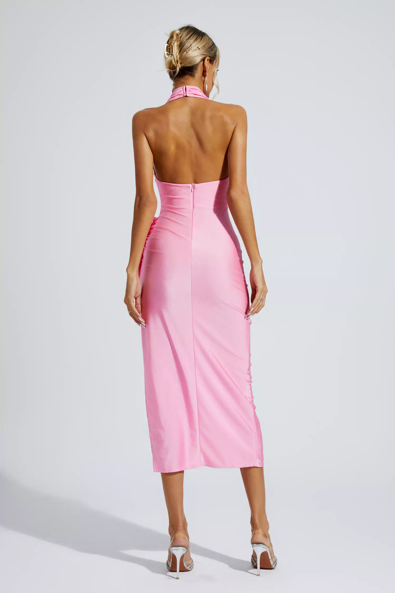 Brook Pink Halter Floral Midi Dress
