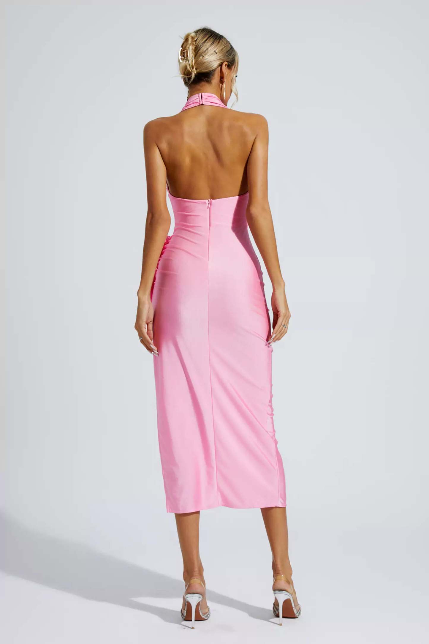 Brook Pink Halter Floral Midi Dress
