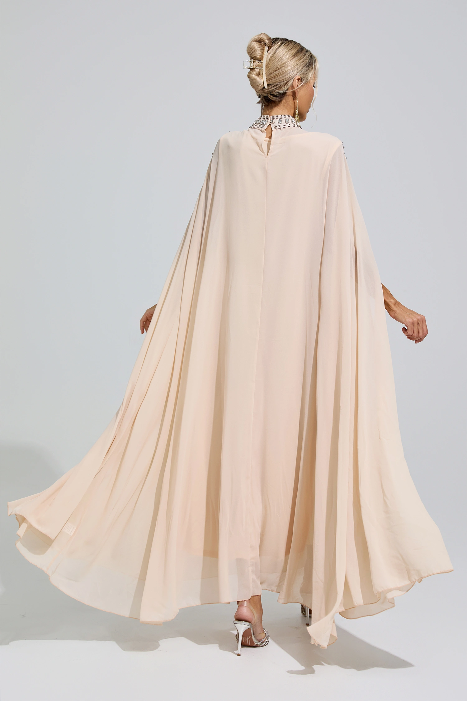 Sofia Apricot Rhinestone Hooded Maxi Dress